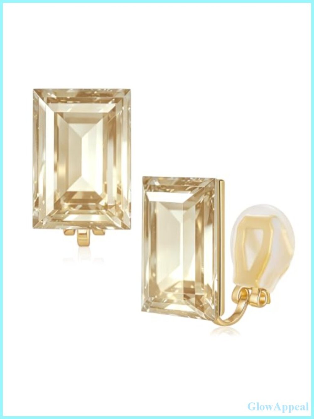 Emerald Cut Crystal Clip On Earrings 14K Gold Plated Hypoallergenic Gift Box
